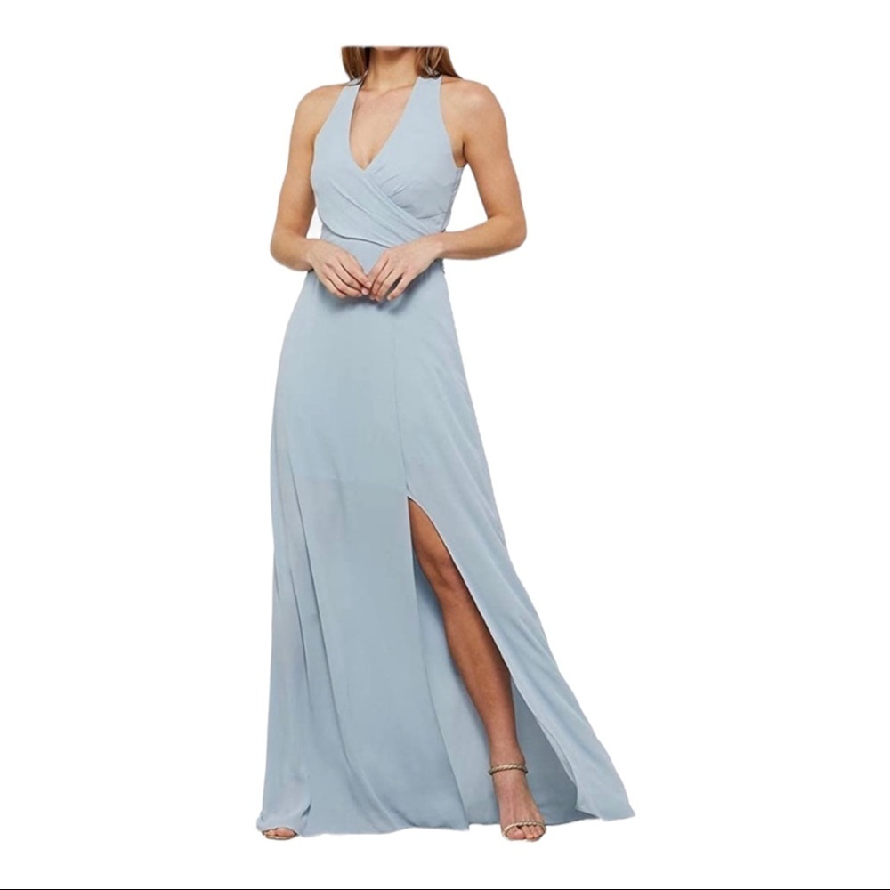 BCBG MaxAzria Cutout Crossback Light Blue Evening Dress Size 6